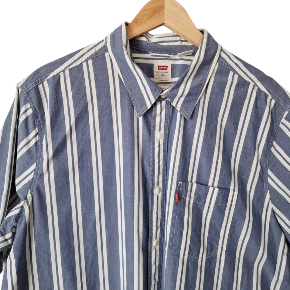 Levi's Blue & White Striped Short Sleeve Collared Shirt Size XL - Picture 3 of 11